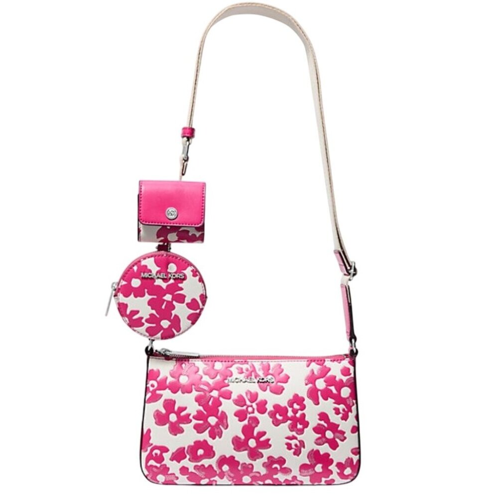 NEW Michael Kors Floral Jet Set S Crossbody W/ Tech Attachment Bag Dragon fruit